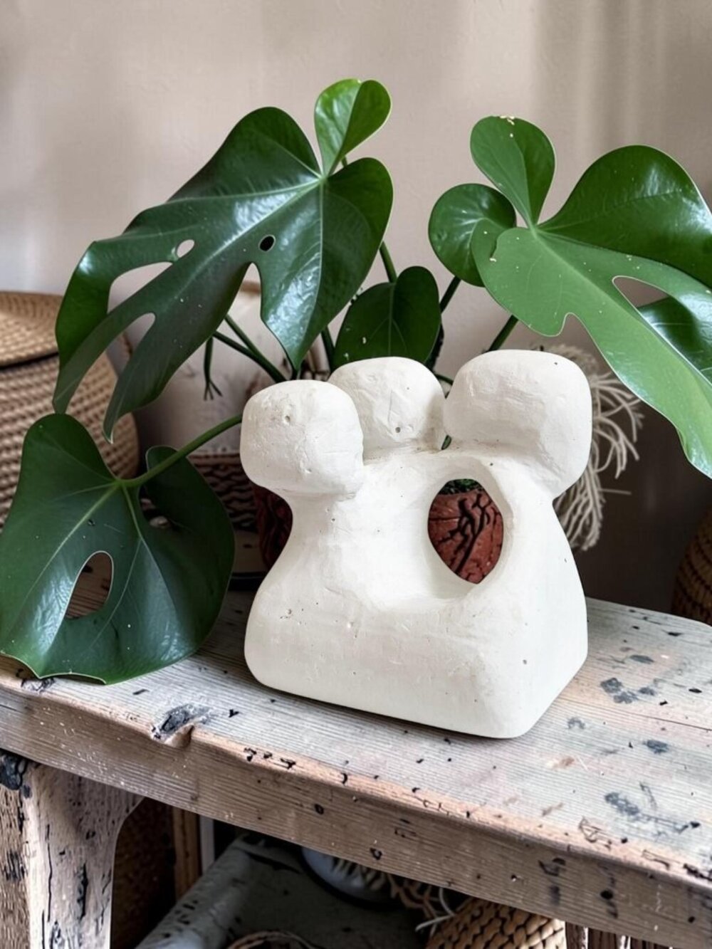 Carved Chalk Sculpture – Contemporary White Art Piece